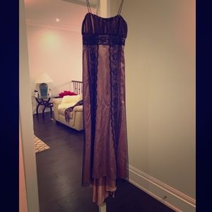 Vintage black lace Satin dress with train